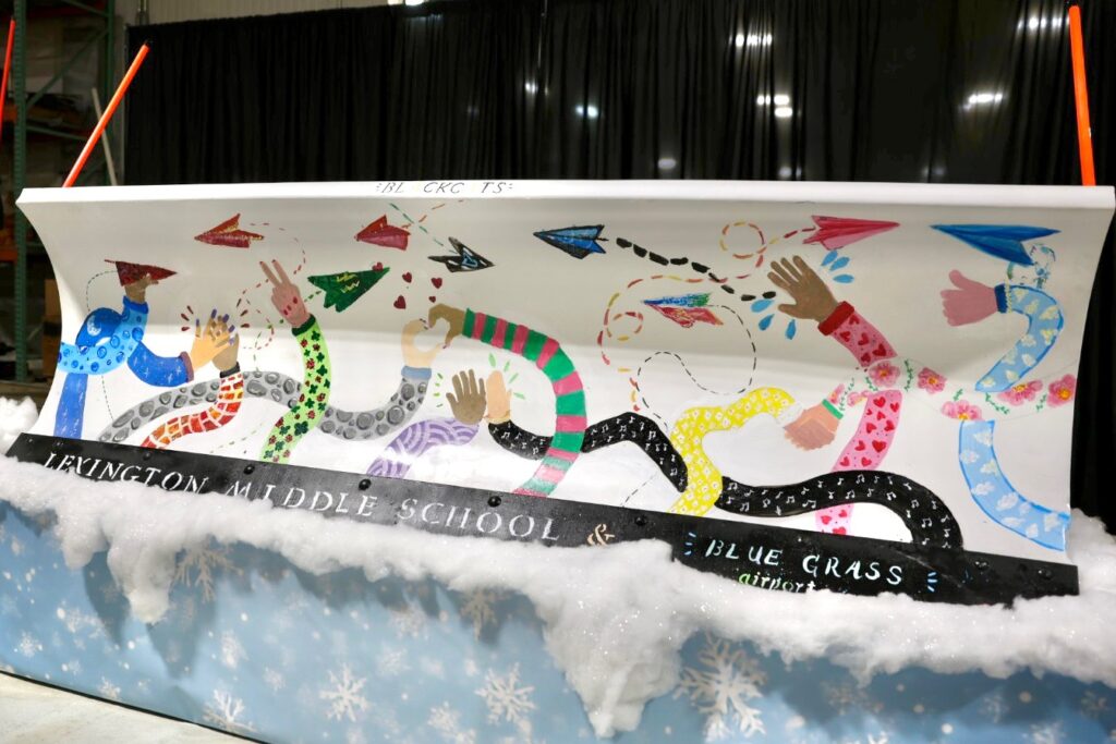 A snowplow painted by middle school students.